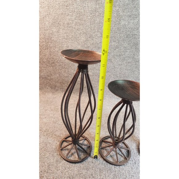 Candle Holder Trio Bronze Colored Wire Metal three Graduated  Aprx 12"  9"  7" - Picture 3 of 4